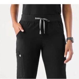 Figs Black Cargo Drawstring Joggers with Gray Tie